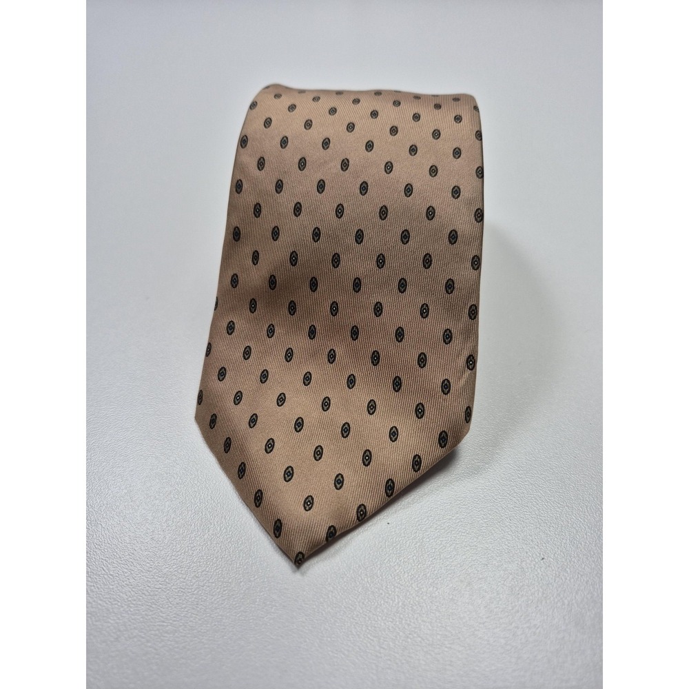 Oleg Cassini Tie Mens One Size Beige Geometric 100% Silk Designer Classic